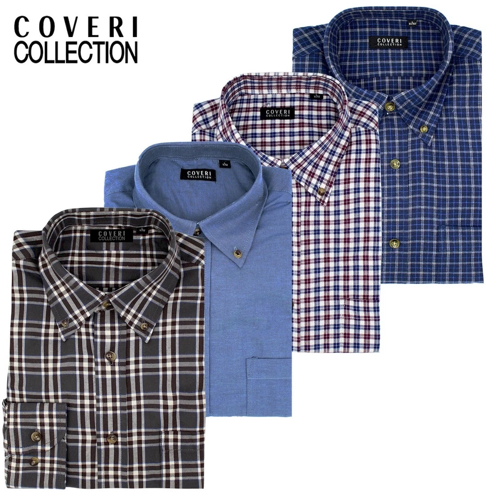 Camicia flanella manica lunga uomo botton down COVERI COLLECTION M L XL XXL - Immagine 2 di 4