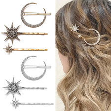 6 Pieces Rhinestone Stars Moon Hair Clips Vintage Star Hairpins Crystal Decorati