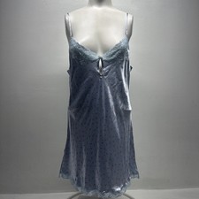 Vintage Victoria's Secret 100 Silk Slip Dress Satin Lace Floral Blue New Medium