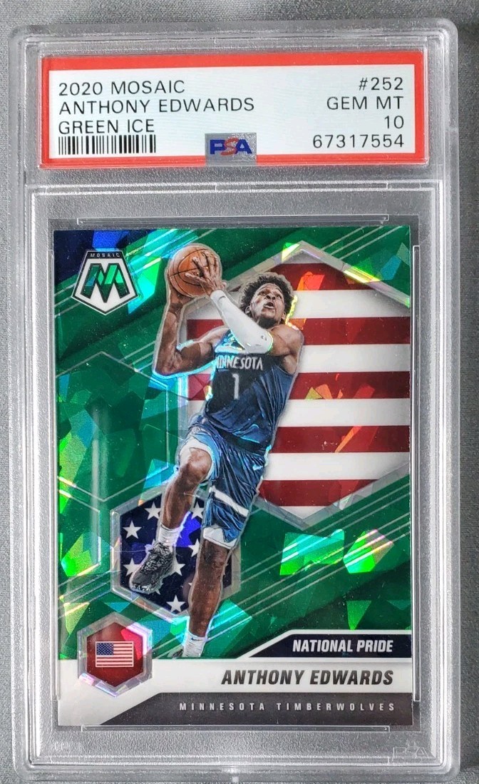 2020-21 Panini Mosaic Anthony Edwards #252 Green Cracked Ice SP (RC) PSA 10