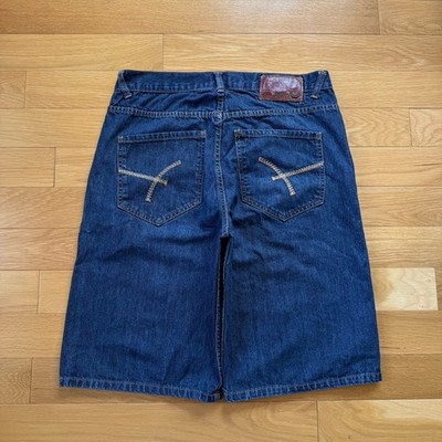 Y2K Ecko Unlimited Blue Denim Shorts Jorts Baggy Fit 36 Embroidered Pocket