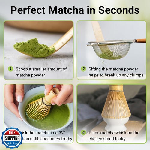 SHONMISEN Bambus Matcha Schneebesen Set - Matcha Schneebesen (Chasen), Schneebesenhalter (weiß), - Bild 3 von 5
