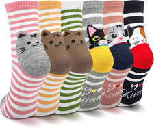 5-6 Pairs Women'S Cute Cat Socks Gifts, Funny Novelty Animal Print Crew Cotton S