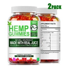 2Pack Hemp-Oil Gummies Rich in Vitamin-Vegan - Pain, Sleep, Calm Anxiety Stress