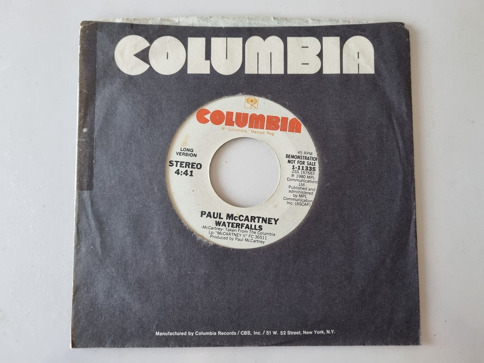 Paul McCartney - Waterfalls 7'' Vinyl US PROMO LONG & SHORT VERSION