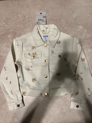 Mayoral Denim Jean Jacket Cream Sz 6 116cm Butterfly Flower Pattern RETAIL $54