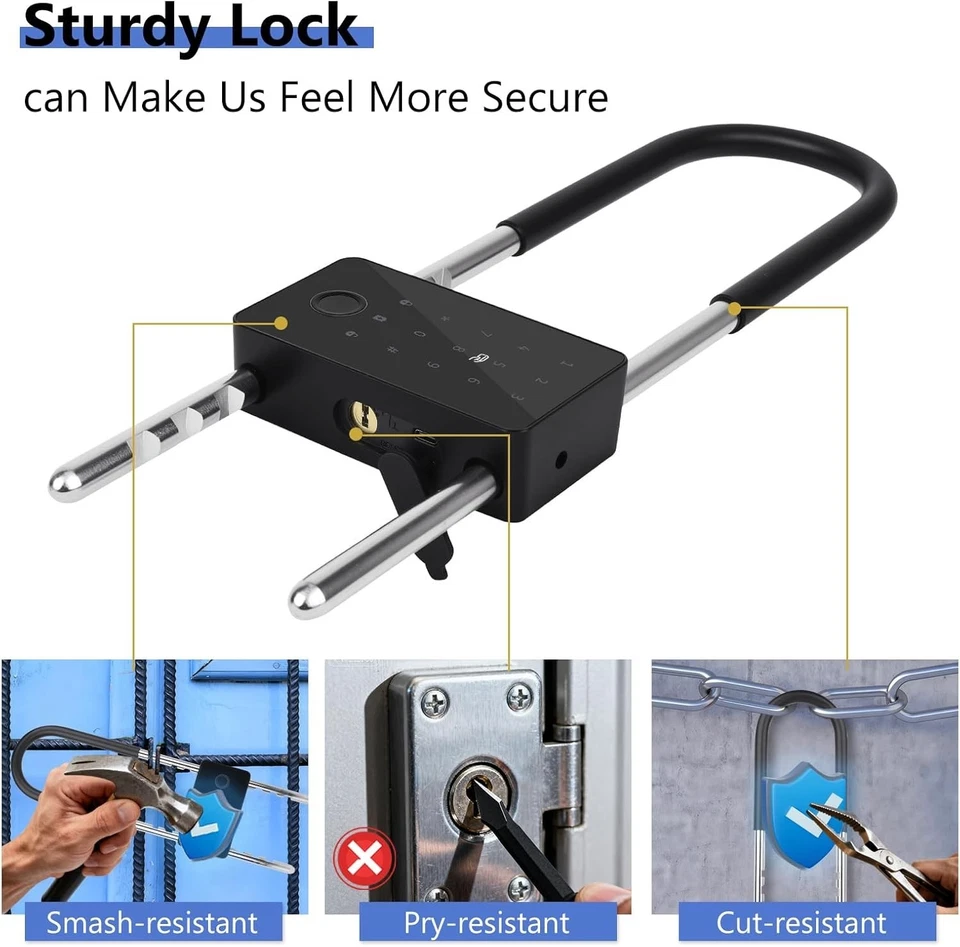 Long Shackle Padlock U Lock Bike Gate Combo U-Lock Adjustable Shackle, Lock with - Image 3 of 4