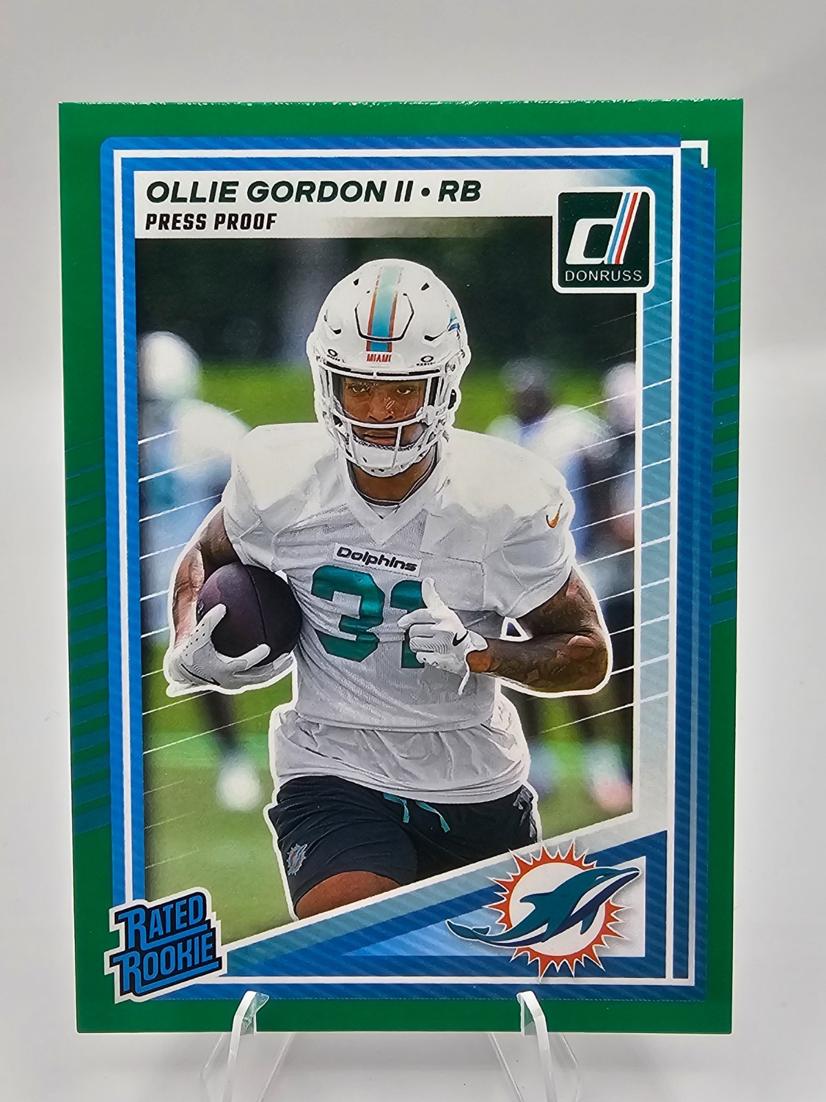 2025 Donruss Ollie Gordon II Rated Rookie Press Proof Green Miami Dolphins #394