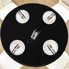Round Waterproof Table Cover Elastic Tablecloth Vinyl Fitted 45"-56" R Black NEW