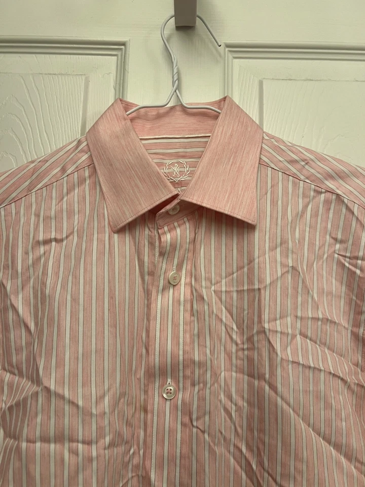 Bugatchi Uomo Button Down Shirt Men's L 16/40 Pink White Striped Long Sleeves - Image 3 of 4
