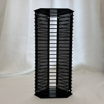 Vintage Techpoint Black Metal CD Rack 90s Curved Triangular Tower Holds 24 CDs