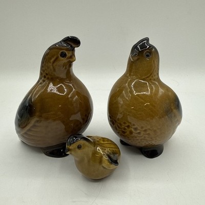 Vintage Quail/Partridge Ceramic / Porcelain Figures, Set of 3 Family Glossy