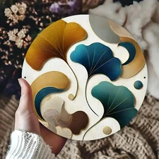 8 Flat 2D Airplane Round Aluminum Foil Painting Large Ginkgo Leaf Design Aluminu