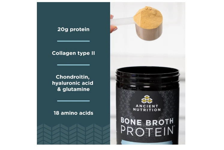 Proteína en polvo de caldo de huesos Ancient Nutrition, tina de vainilla de 16,2 oz paquete de 2 Foto 2 de 4