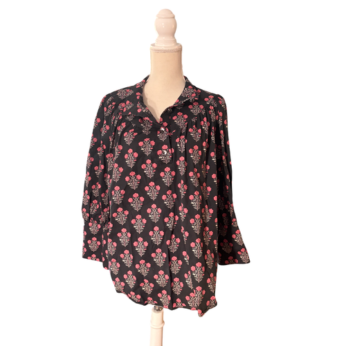 Tuckernuck Corrigan Blouse in black dahlia size XXL black pink floral shirt top - Picture 4 of 11