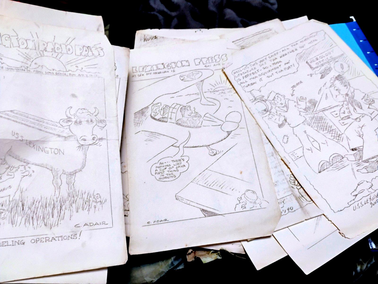 Vtg 1939-40 USS LEXINGTON PRESS newsletters + ORIGINAL ART Fleet ...