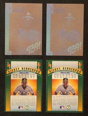 (4)x 1991 Rickey Henderson Field of Vision Hologram Baseball Oakland A's Cards