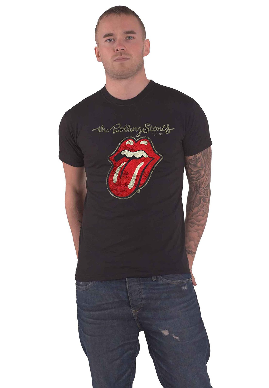 Rolling Stones Men's Plastered Tongue T-Shirt XL Black