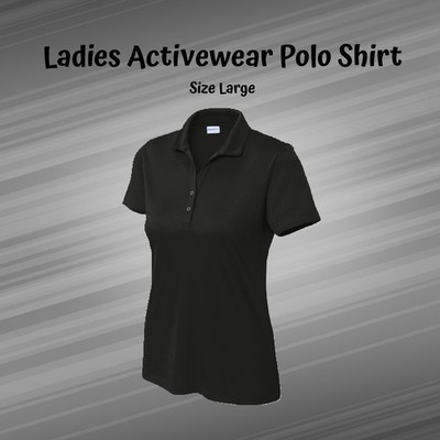 Ladies Athletic Black Sport-Tek Recompete Active Polo Shirt Top Size Large