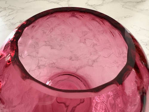 Vintage Fenton Cranberry Rose Glass Optic Diamond Votive ROSE Bowl - Picture 3 of 8
