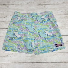 Vineyard Vines Mens Trunk Swim Shorts Green Blue Beach Print Medium