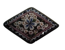 Italian Micro Mosaic Diamond Shaped Brooch C-Clasp Antique Victorian Vintage