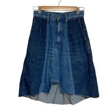 HYSTERIC GLAMOUR KINKY Flare Patchwork Denim Skirt Size 24 Indigo Blue Ext  