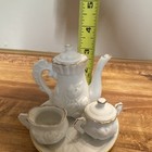 Miniature White/Gold Painted Ceramic Tea Set 4pc w/Tray — photo 2