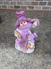 Vintage K's Collection MOTHER SNOWMAN & SON PURPLE HATS & TEDDY 