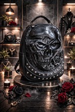 Skull Backpack Rivet Ghost  Pu Leather Bag Punk Festival Rucksack Gothic Unisex