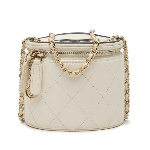 CHANEL Coco mark small vanity bag chain shoulder bag AP2193 off white black calf