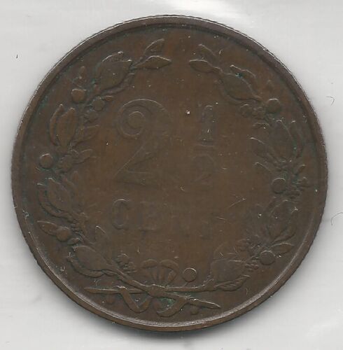 NETHERLANDS, 1884, 2-1/2 CENTS, BRONZE, KM#108.1, FINE-VERY FINE - Picture 2 of 2
