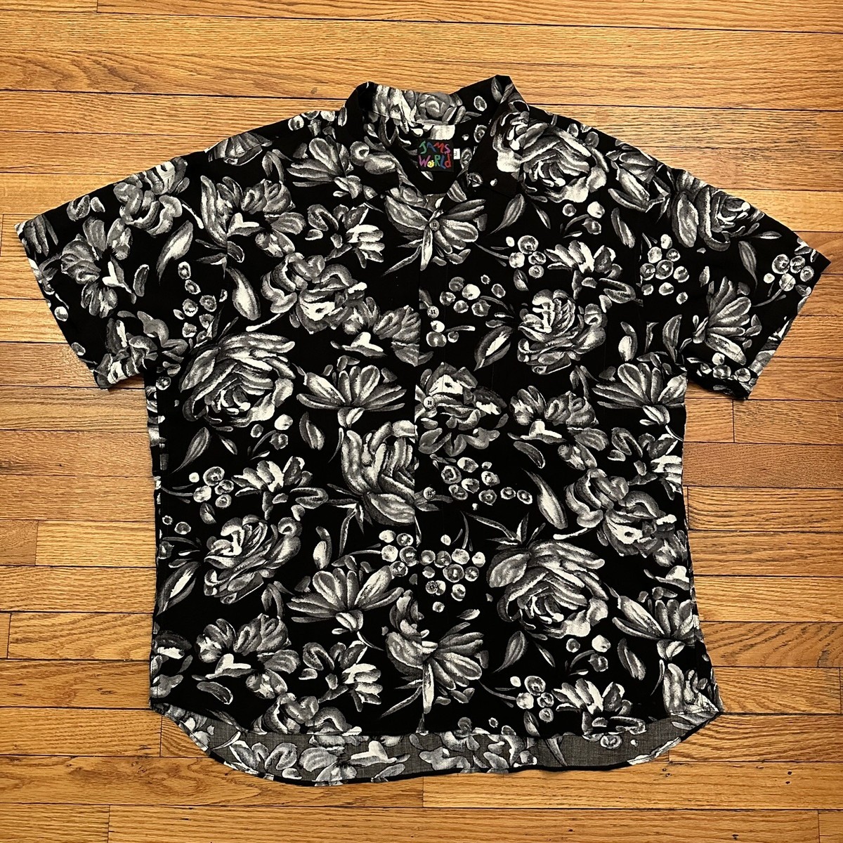 Vintage Jams World Black White Floral Rayon Hawaiian Shirt Vintage Jams World Black White Floral Rayon Hawaiian Shirt