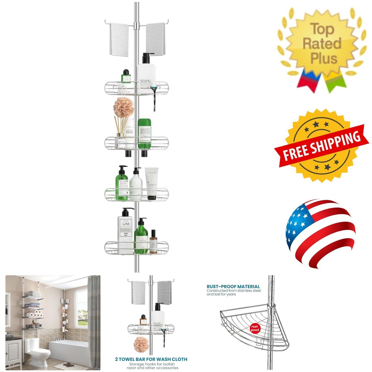 Elegant Rustproof 4-Shelf Shower Caddy – Ultimate Bathroom 