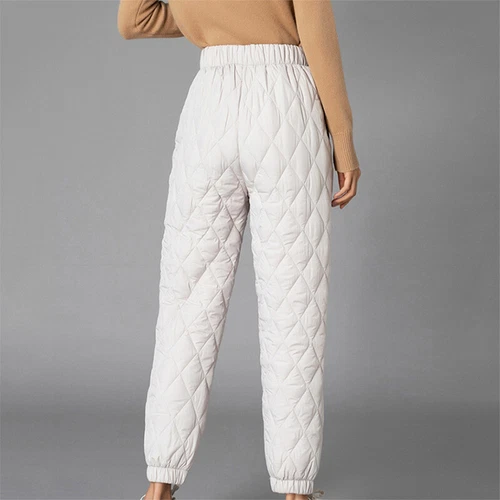 Women Thick Pants Padded Quilted Thermal Trousers Elastic Waist Sweatpants Grey - Bild 19 von 32