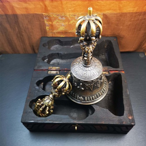 Gandhanra Vintage Vajra & Glocken Set, tibetischer Buddhismus (Vajrayana) Ritual Implementier - Bild 2 von 12