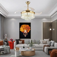 3-Color Crystal Chandelier, Ceiling Fan Light, Ceiling Fan Light with Remote USA