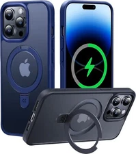 CASEKOO iPhone 14 Pro Mag Invis Stand Case, Mil Drop, Translucent Matte, Blue