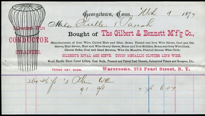 GEORGETOWN, CT ~ Gilbert & Bennett Mfg. Co., Iron Wire ~ ILLUS. BILLHEAD 1877