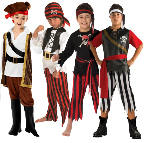 Boys Pirate Costume Kids Book Day Pirates Caribbean Fancy Dress Outfit - Afbeelding 1 van 19