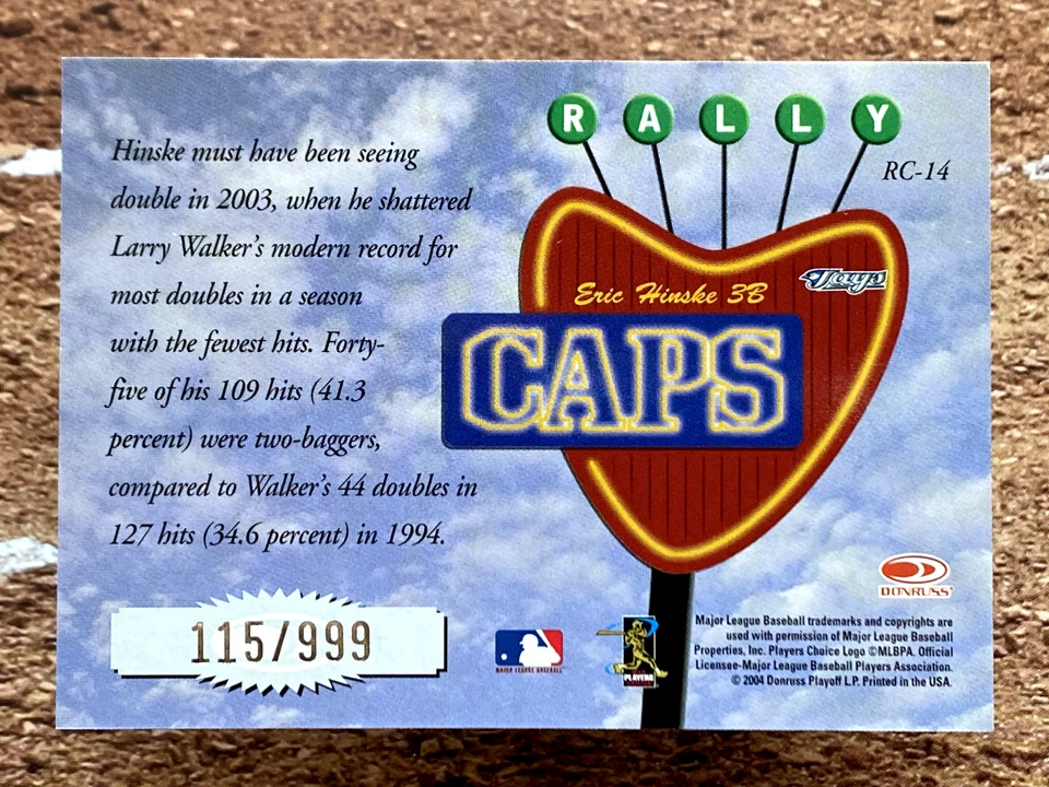 2004 Donruss Studio Rally Caps /999 Eric Hinske #RC-14 - Image 2 of 2