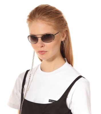 New Prada Sunglasses SPR66V Prada SPR66V-ZVN3D0 Aviator Gold Frame/Light Brown Gradient  main image 3