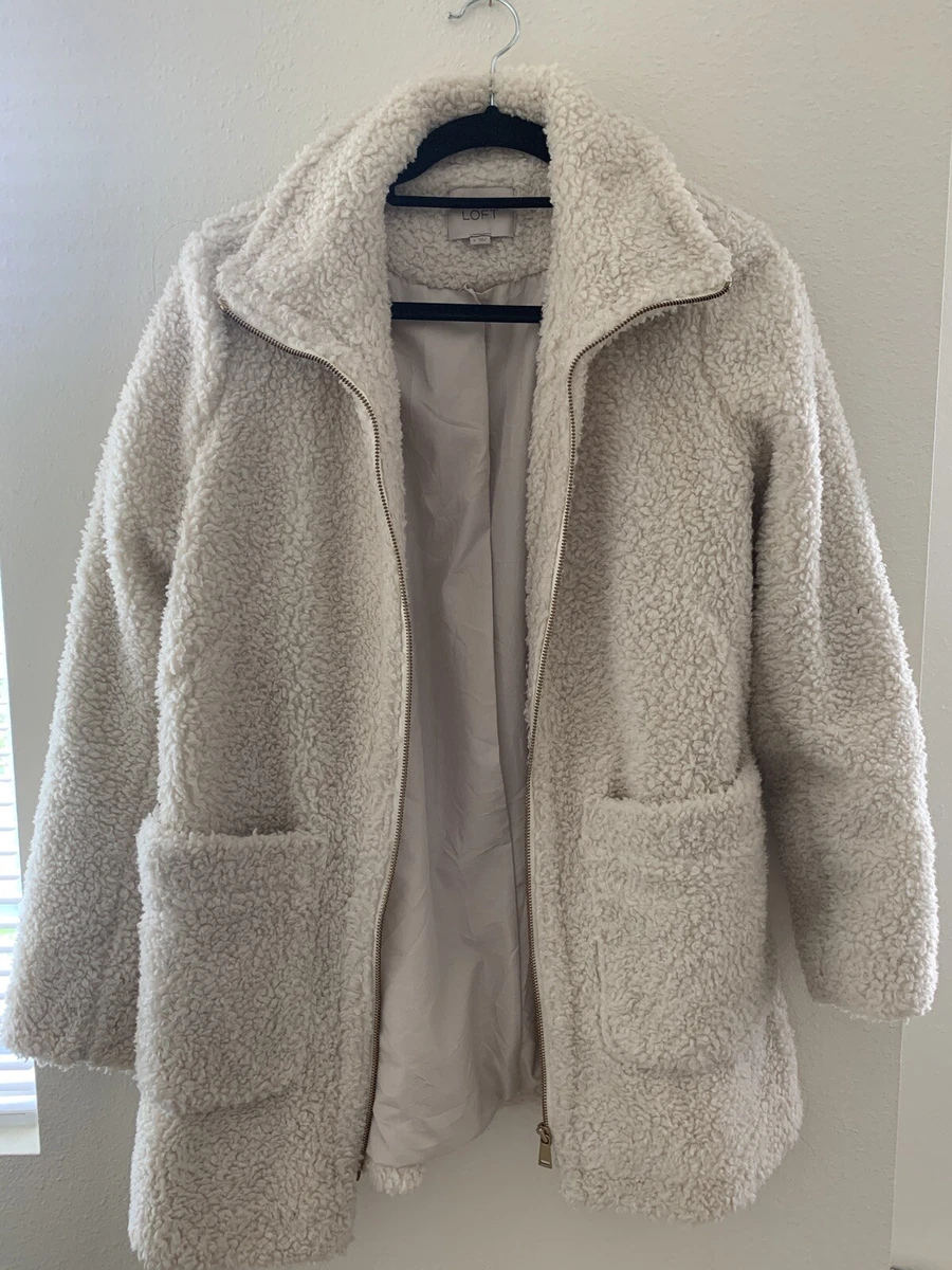 LOFT Off White Ivory Teddy Long Full Zip Jacket Coat Women's Size Small |  eBay