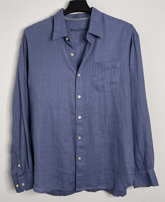 Tommy Bahama Men's XL Blue Textured Long Sleeve 100% Linen
