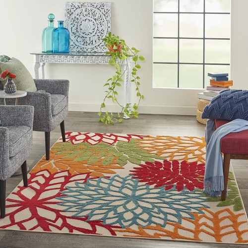 New- Aloha Indoor/Outdoor Green 5'3" x 7'5" Area Rug, Tropical, Botanica - Picture 5 of 5