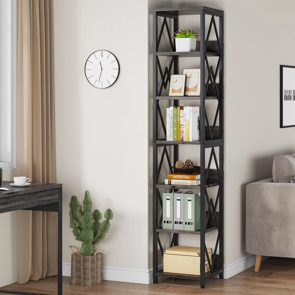 Tribesigns 6 Tier Bookshelf Storage Shelves 75 Inches Tall Narrow
