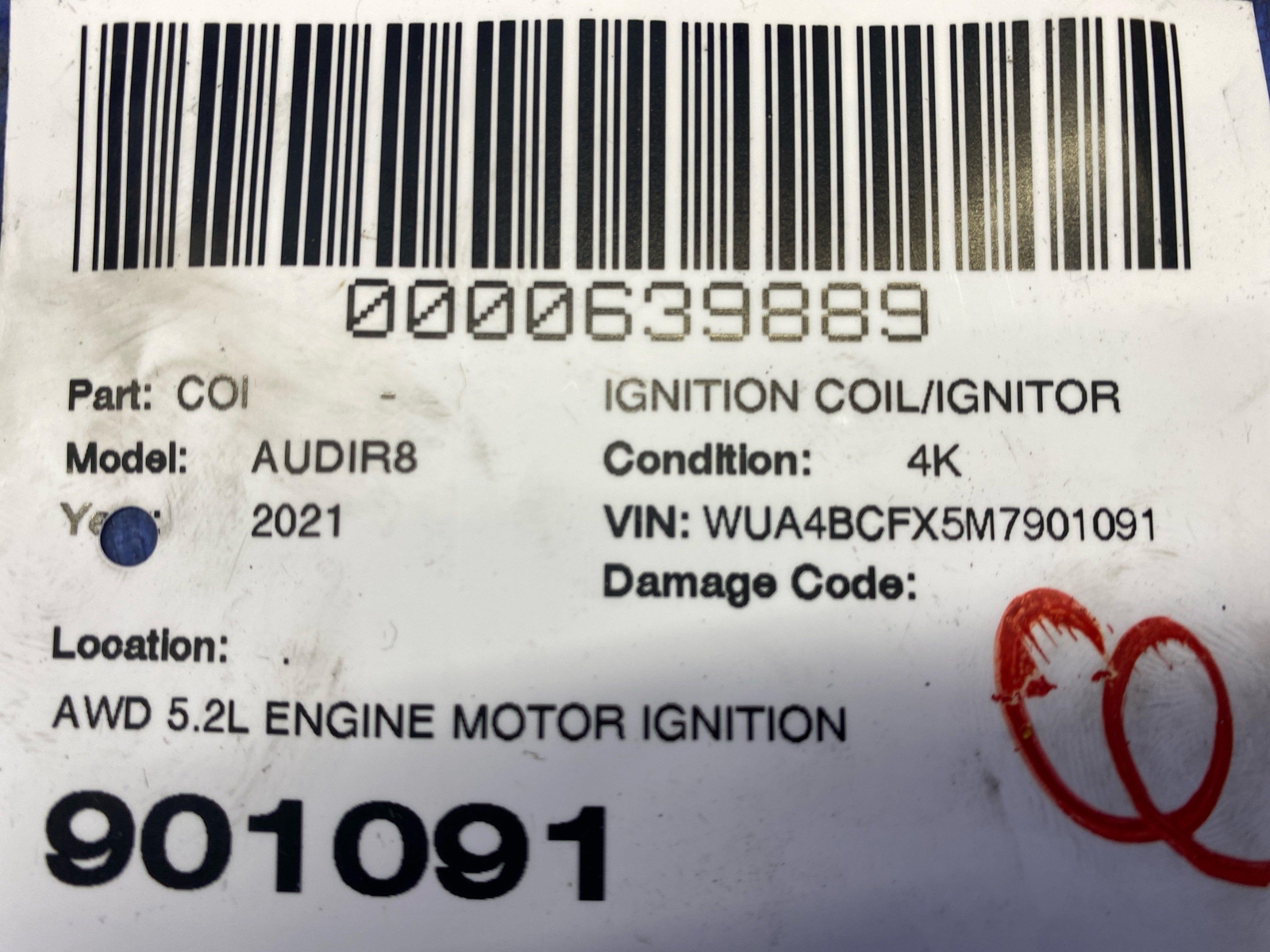 2017-2023 AUDI R8 AWD 5.2L ENGINE MOTOR IGNITION COIL SET OF 5 07L905115 OEM