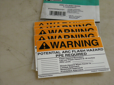  5 ea. Panduit PVS0305W2101 ''Potential Arc Flash Hazard PPE Required'' Placard