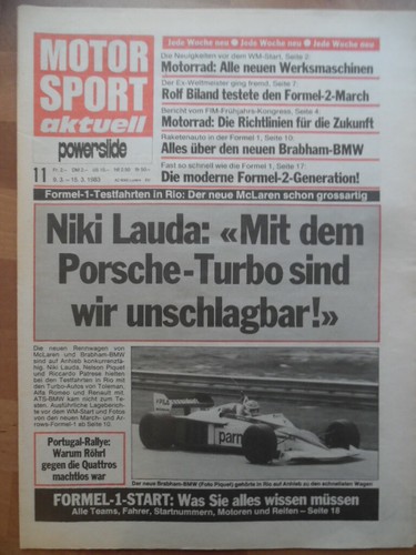 MOTOR SPORT aktuell 11- 1983 Formel 1 Piquet Brabham-BMW Zündapp Portugal-Rallye