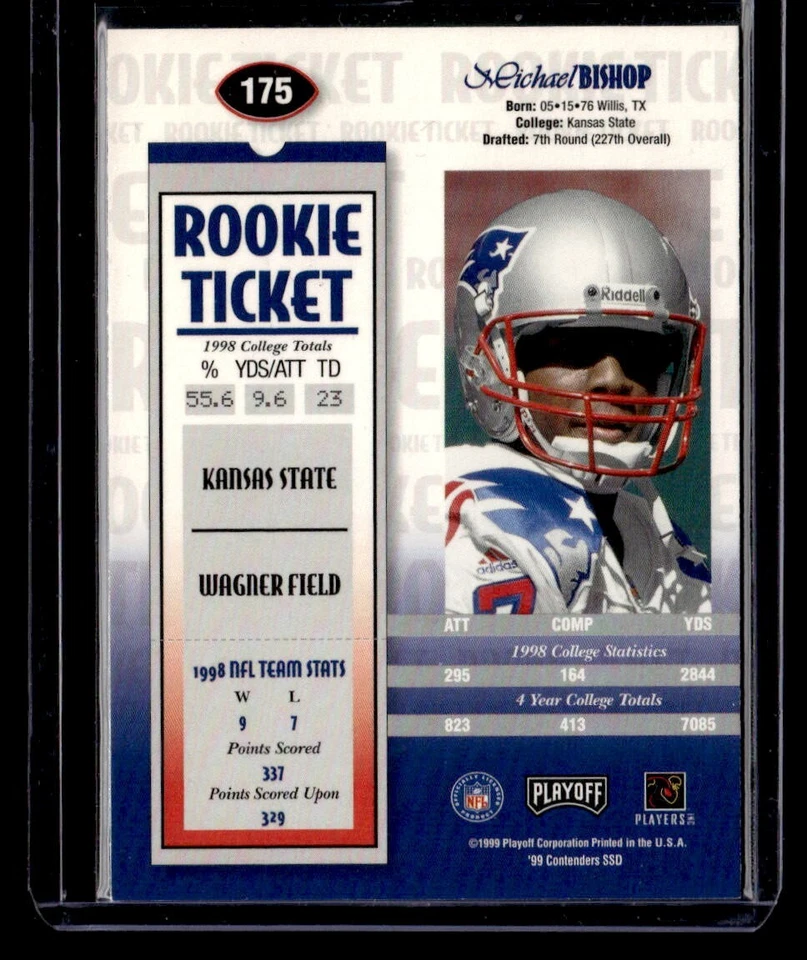 1999 Playoff Contenders SSD Card #175**  Michael Bishop ** Rookie Ticket Auto - Image 2 of 2